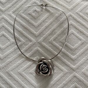 Elegant Sterling Silver 925 Rose Pendant Necklace New! $150
